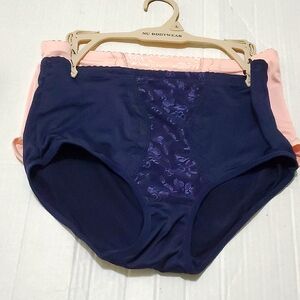 NWOT NU Bodywear Navy and Pink Laced Tommy Control Briefs Set L